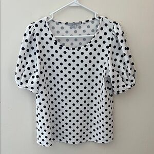Green Envelope White Top with Black Polka Dots and Puff Sleeves